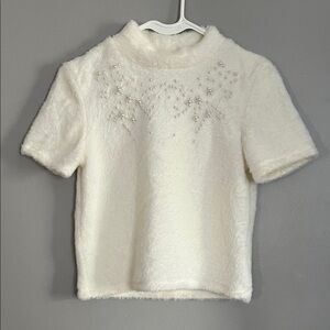 Zara Cream‎ Fuzzy Top with Pearl Details